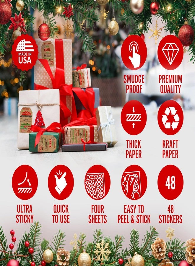 RokAPary from Santa Claus Gift Tags, Natural Kraft 2” x 3” Inch Stickers, Delivery from The North Pole Christmas Labels. 48 Labels. Made in USA - Image 3